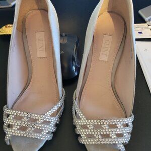 Glint Rhinestone Embellished Silver Tone Heels Sz 4M
